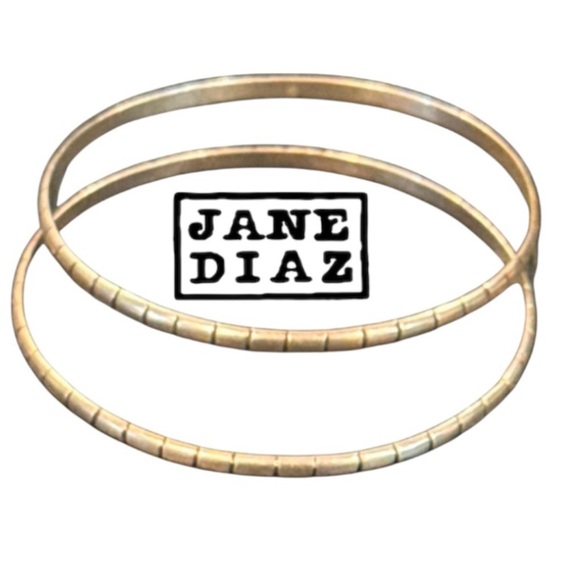 Set 2 authentic Jane Diaz 925 silver grooved designer bohemian bangles bracelets - Picture 2 of 9